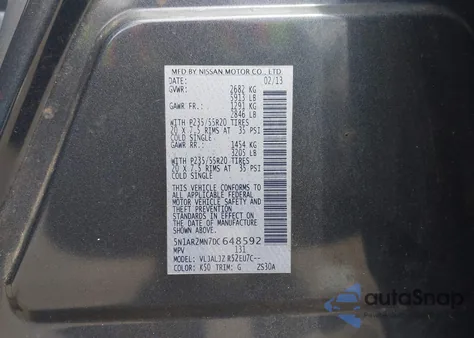 2013 Nissan Pathfinder Platinum z USA, uszkodzony, nr VIN 5N1AR2MN7DC648592